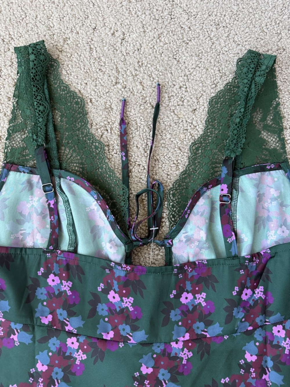 Free People Green Lace Floral Mini Dress - Picture 9 of 12